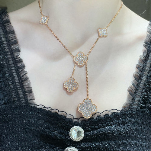 [Zalyn Jewelry ]CLOVER 6 MOTIF DIAMOND PAVED NECKLACE