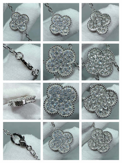 [Zalyn Jewelry ]CLOVER 6 MOTIF DIAMOND PAVED NECKLACE