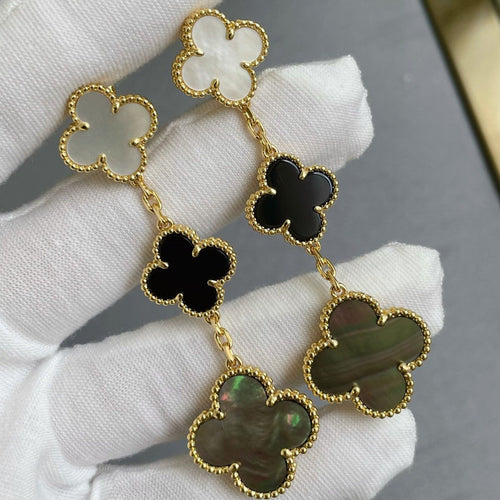 [Zalyn Jewelry ]CLOVER 3 MOTIF MOP ONYX DARK MOP PINK GOLD EARRINGS