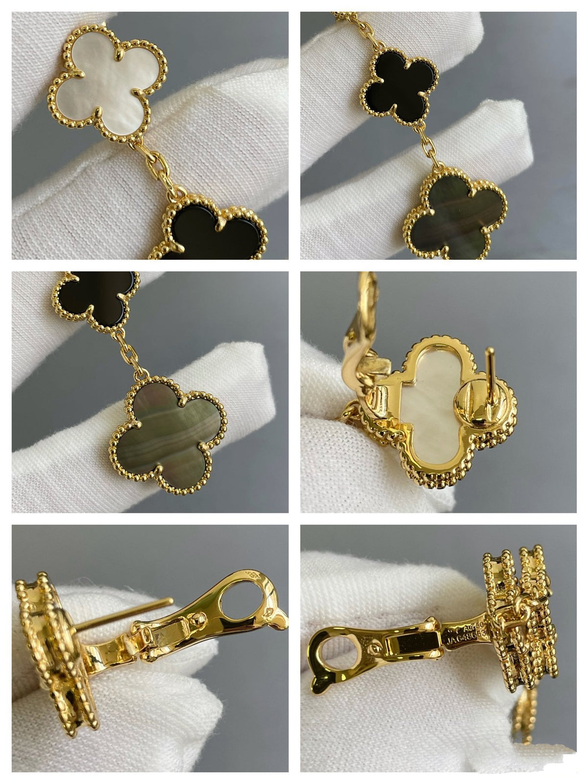 [Zalyn Jewelry ]CLOVER 3 MOTIF MOP ONYX DARK MOP PINK GOLD EARRINGS