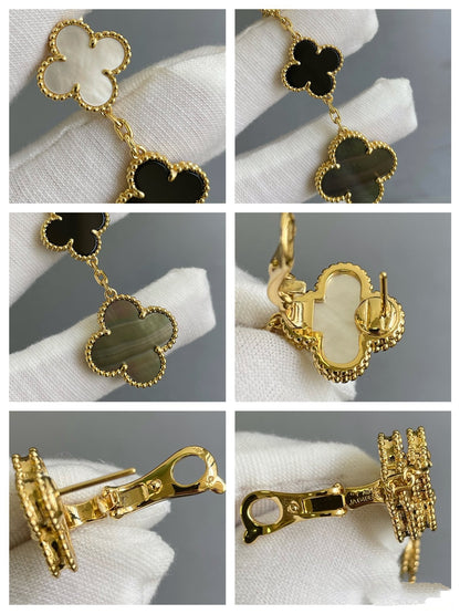 [Zalyn Jewelry ]CLOVER 3 MOTIF MOP ONYX DARK MOP PINK GOLD EARRINGS