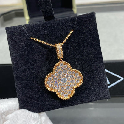 [Zalyn Jewelry ]CLOVER 25MM LARGE PEDANT DIAMOND PAVED LONG NECKLACE