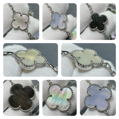 [Zalyn Jewelry ]CLOVER 16 MOTIF CHALCEDONY MOP SILVER NECKLACE