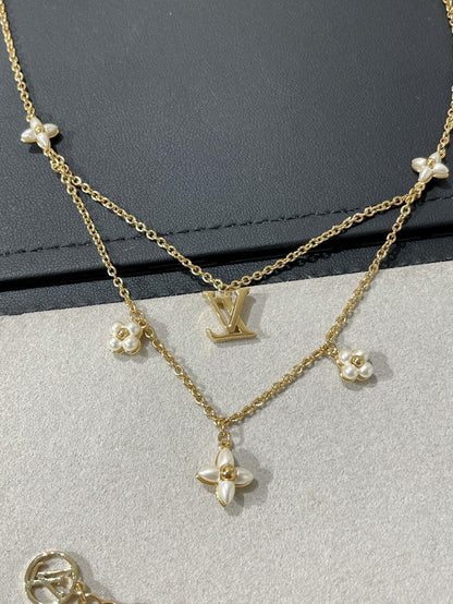 [Zalyn]FLOWERGRAM GOLD MOP DOUBLE ROW NECKLACE