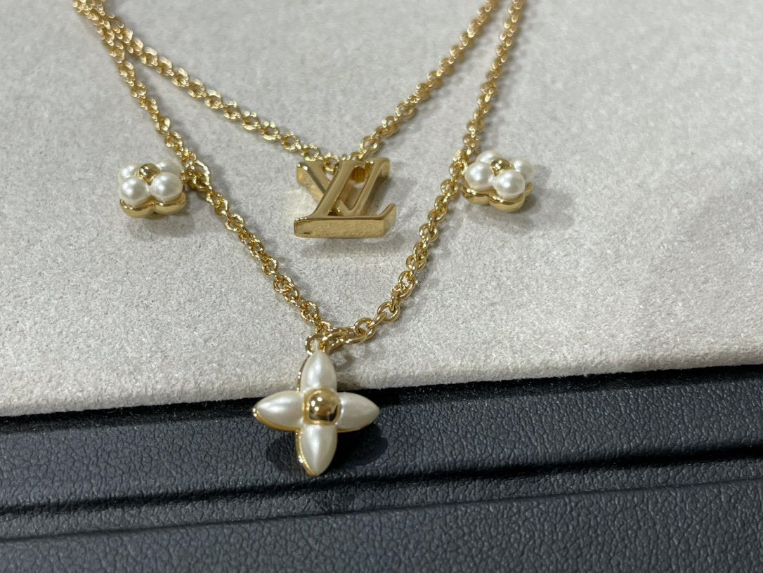 [Zalyn]FLOWERGRAM GOLD MOP DOUBLE ROW NECKLACE