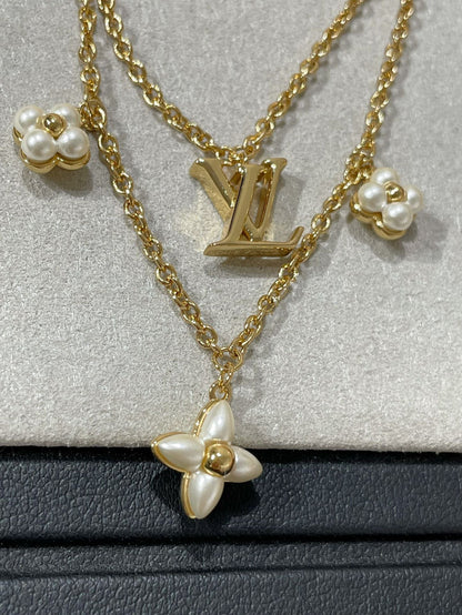 [Zalyn]FLOWERGRAM GOLD MOP DOUBLE ROW NECKLACE