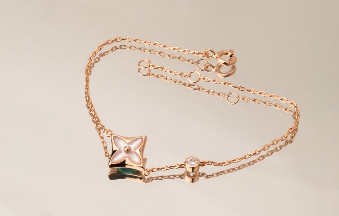 [Zalyn]STAR PINK MOP 1 DIAMOND ROSE GOLD NECKLACE
