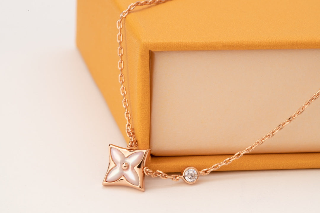 [Zalyn]STAR PINK MOP 1 DIAMOND ROSE GOLD NECKLACE