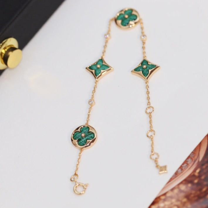 [Zalyn]STAR AND SUN 4 MOTIF ROSE GOLD MALACHITE BRACELET