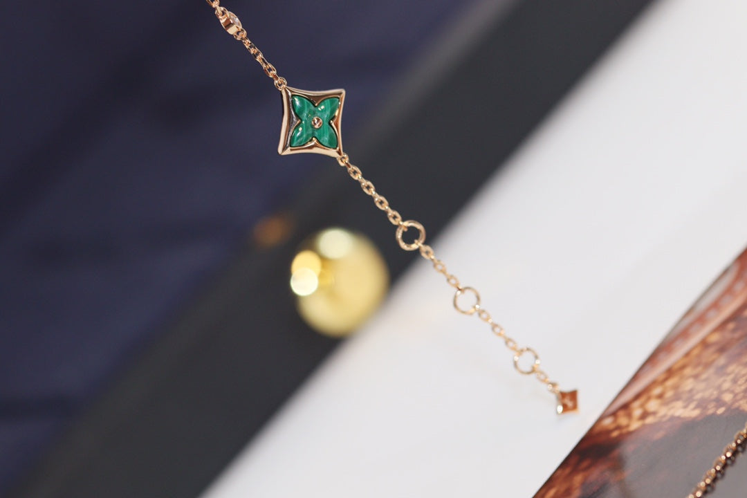 [Zalyn]STAR AND SUN 4 MOTIF ROSE GOLD MALACHITE BRACELET