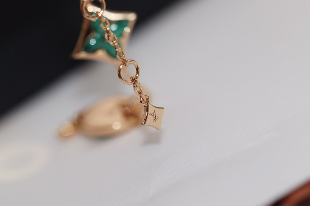 [Zalyn]STAR AND SUN 4 MOTIF ROSE GOLD MALACHITE BRACELET