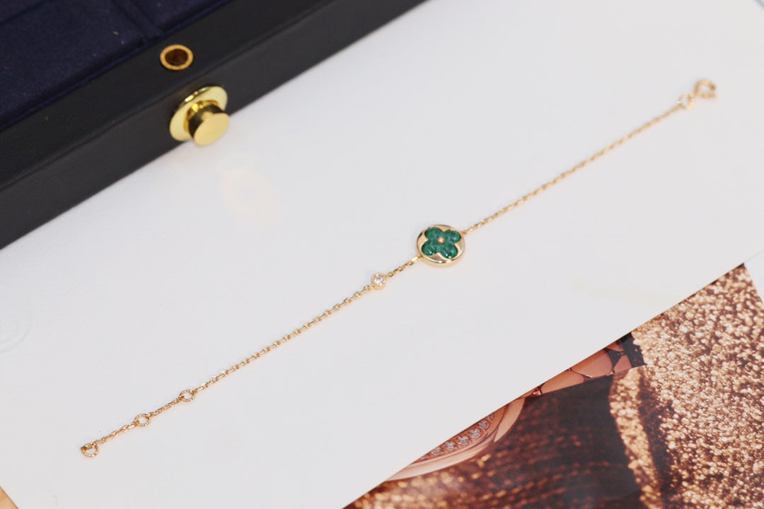 [Zalyn]STAR AND SUN 4 MOTIF ROSE GOLD MALACHITE BRACELET