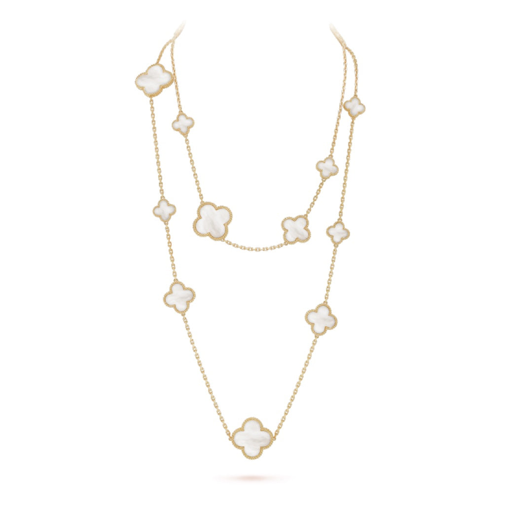 [Zalyn Jewelry ]CLOVER 16 MOTIF WHITE MOP GOLD NECKLACE