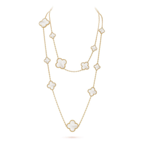 [Zalyn Jewelry ]CLOVER 16 MOTIF WHITE MOP GOLD NECKLACE
