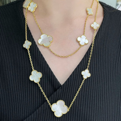 [Zalyn Jewelry ]CLOVER 16 MOTIF WHITE MOP GOLD NECKLACE