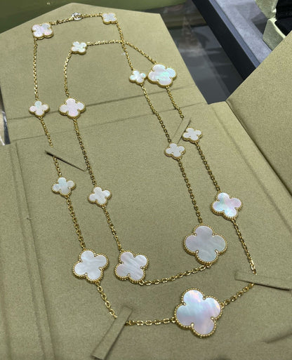 [Zalyn Jewelry ]CLOVER 16 MOTIF WHITE MOP GOLD NECKLACE