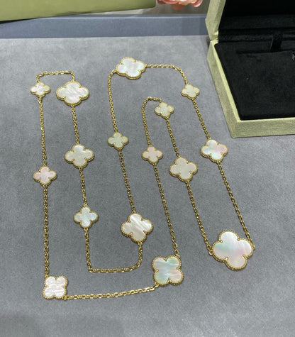 [Zalyn Jewelry ]CLOVER 16 MOTIF WHITE MOP GOLD NECKLACE
