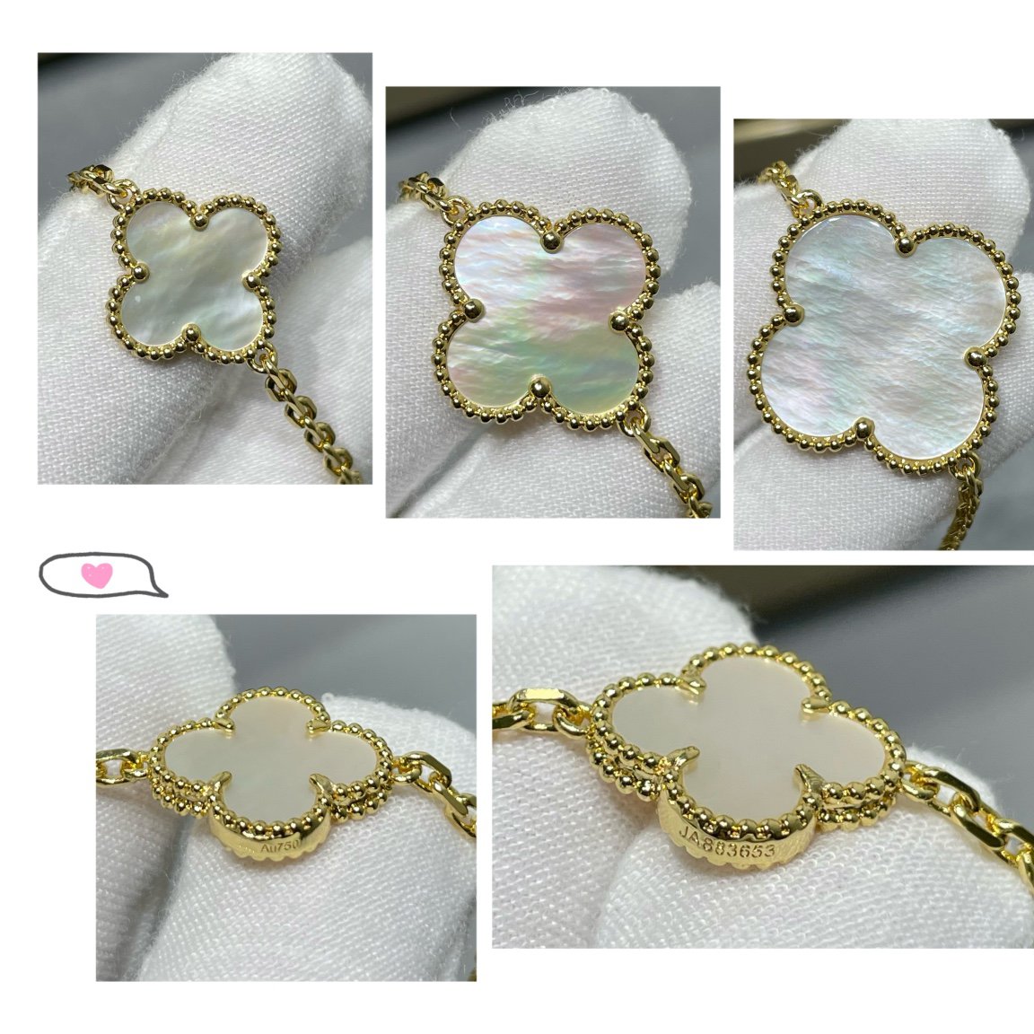 [Zalyn Jewelry ]CLOVER 16 MOTIF WHITE MOP GOLD NECKLACE