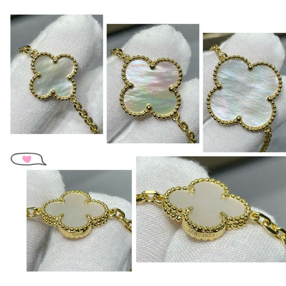 [Zalyn Jewelry ]CLOVER 16 MOTIF WHITE MOP GOLD NECKLACE