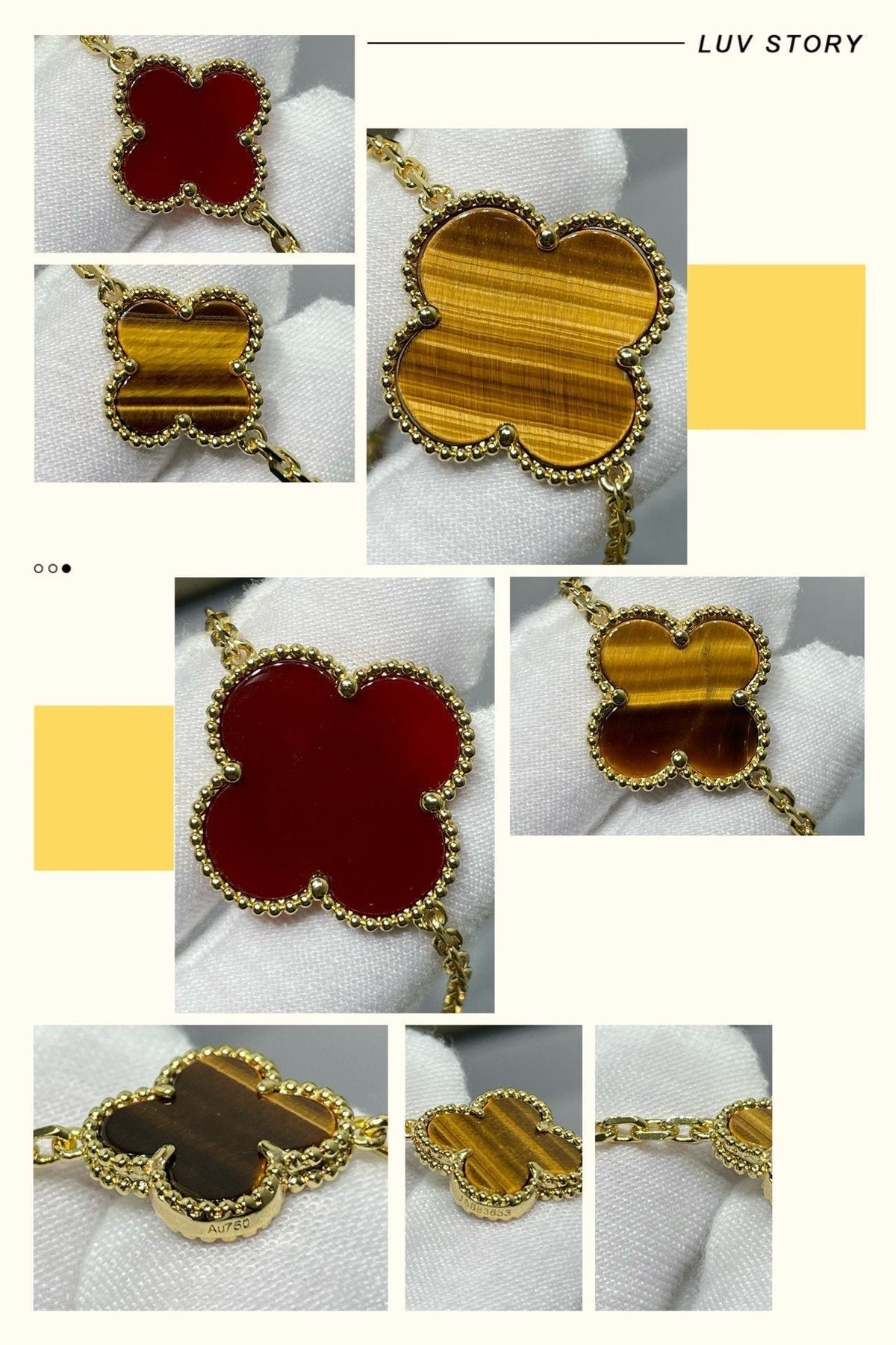 [Zalyn Jewelry ]CLOVER 16 MOTIF CARNELIAN TIGER EYE ROSE GOLD NECKLACE