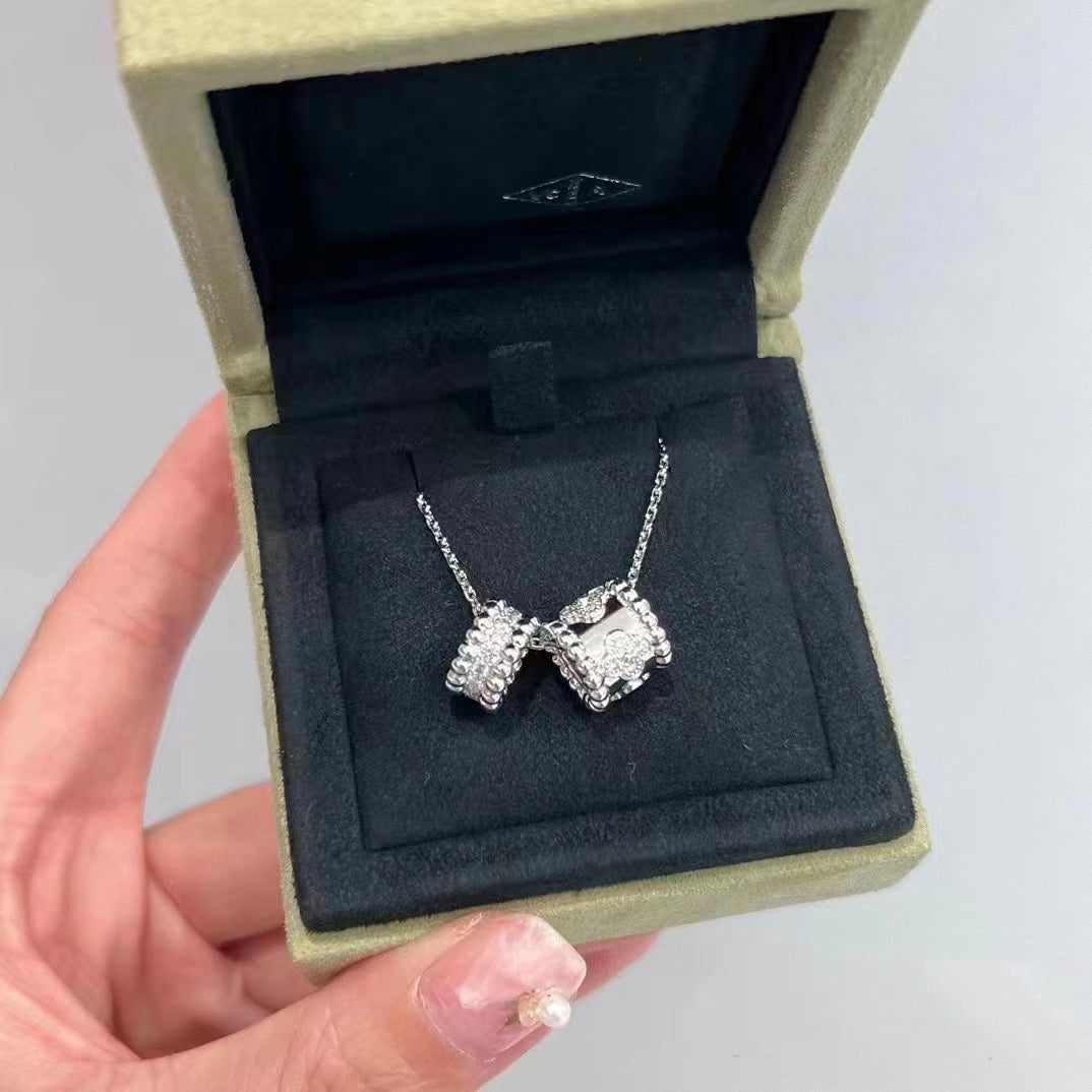 [Zalyn Jewelry ]PERLEE DOUBLE PENDANT SILVER DIAMOND NECKLACE