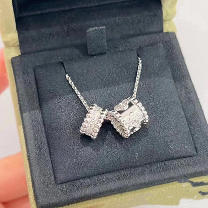 [Zalyn Jewelry ]PERLEE DOUBLE PENDANT SILVER DIAMOND NECKLACE