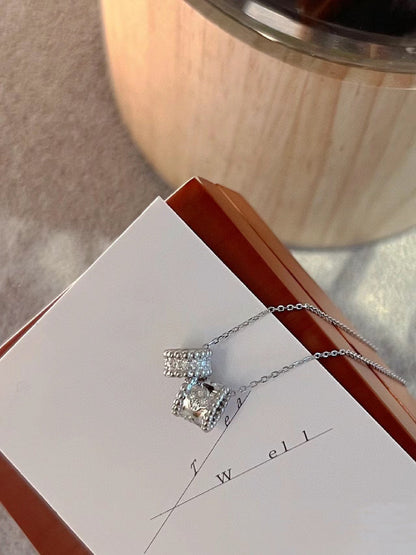 [Zalyn Jewelry ]PERLEE DOUBLE PENDANT SILVER DIAMOND NECKLACE
