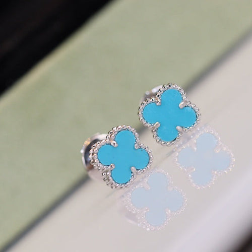 [Zalyn Jewelry ]CLOVER MINI TURQUOISE SILVER STUD EARRINGS