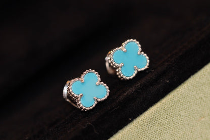 [Zalyn Jewelry ]CLOVER MINI TURQUOISE SILVER STUD EARRINGS