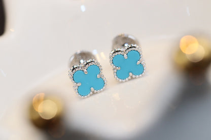 [Zalyn Jewelry ]CLOVER MINI TURQUOISE SILVER STUD EARRINGS