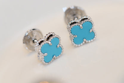 [Zalyn Jewelry ]CLOVER MINI TURQUOISE SILVER STUD EARRINGS