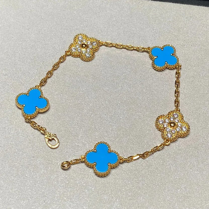 [Zalyn Jewelry ] CLOVER 5 MOTIF BLUE AGATE BRACELET COLLECTION