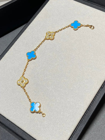[Zalyn Jewelry ] CLOVER 5 MOTIF BLUE AGATE BRACELET COLLECTION
