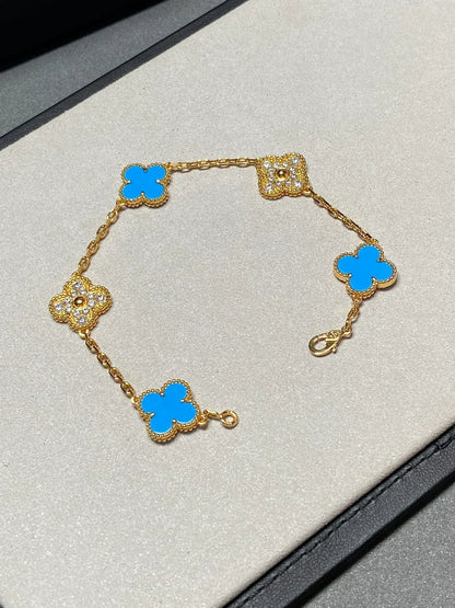 [Zalyn Jewelry ] CLOVER 5 MOTIF BLUE AGATE BRACELET COLLECTION