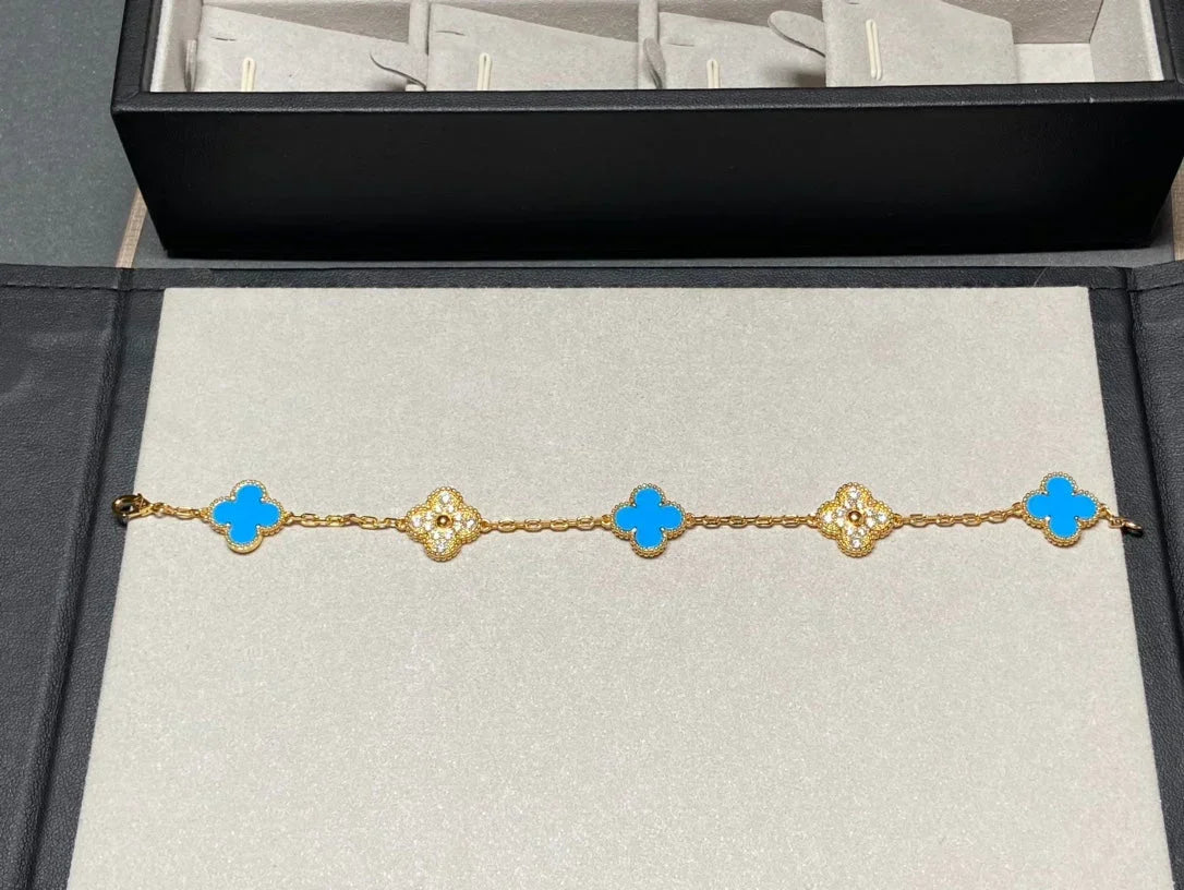 [Zalyn Jewelry ] CLOVER 5 MOTIF BLUE AGATE BRACELET COLLECTION