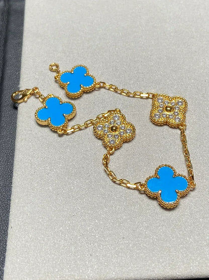 [Zalyn Jewelry ] CLOVER 5 MOTIF BLUE AGATE BRACELET COLLECTION