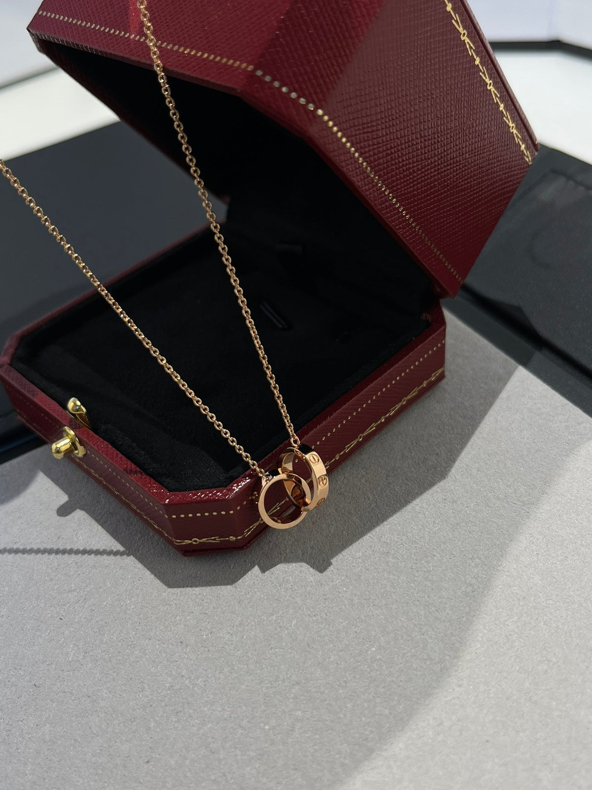 [Zalyn Jewelry ]LOVE NECKLACE DOUBLE RING PINK GOLD