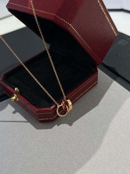[Zalyn Jewelry ]LOVE NECKLACE DOUBLE RING PINK GOLD