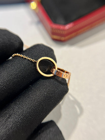 [Zalyn Jewelry ]LOVE NECKLACE DOUBLE RING PINK GOLD