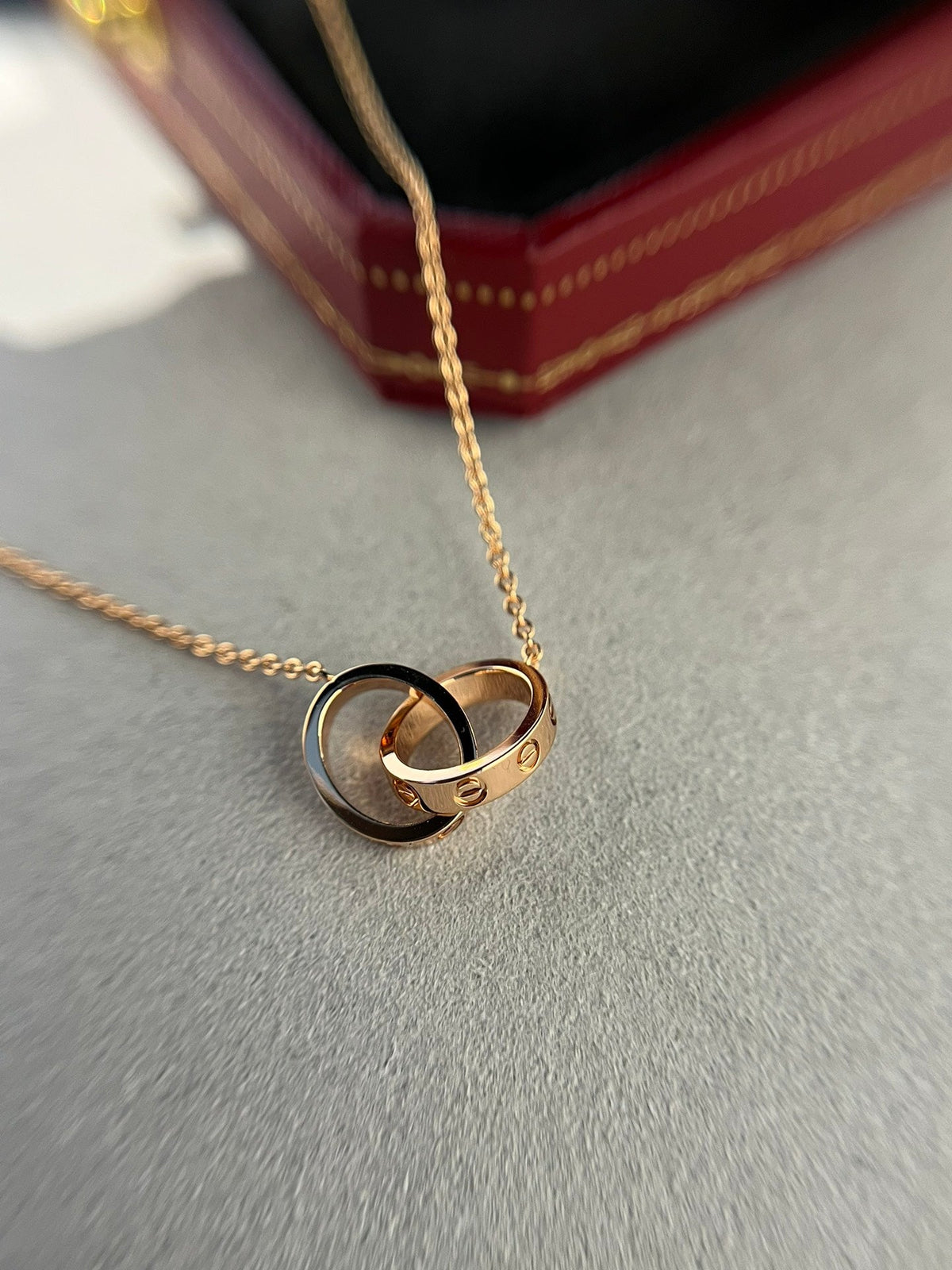 [Zalyn Jewelry ]LOVE NECKLACE DOUBLE RING PINK GOLD
