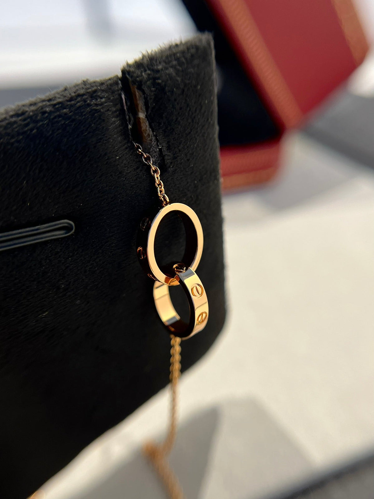 [Zalyn Jewelry ]LOVE NECKLACE DOUBLE RING PINK GOLD