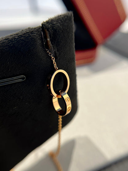 [Zalyn Jewelry ]LOVE NECKLACE DOUBLE RING PINK GOLD