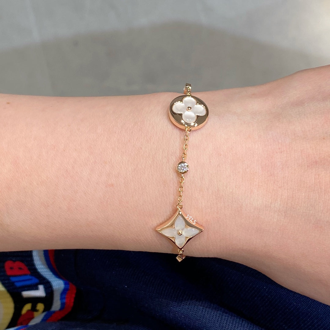 [Zalyn]STAR AND SUN 4 MOTIF WHITE MOP ROSE GOLD BRACELET