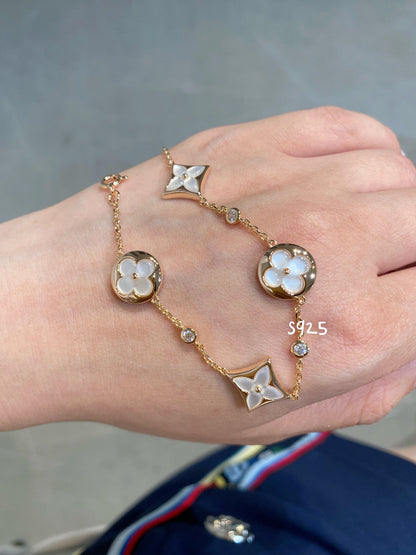 [Zalyn]STAR AND SUN 4 MOTIF WHITE MOP ROSE GOLD BRACELET