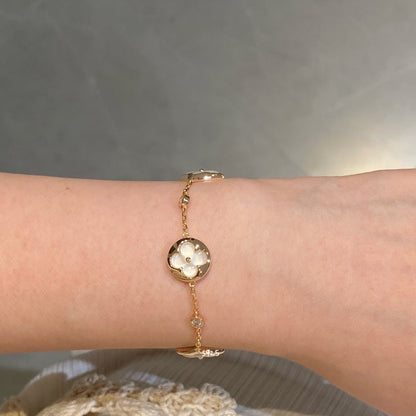 [Zalyn]STAR AND SUN 4 MOTIF WHITE MOP ROSE GOLD BRACELET