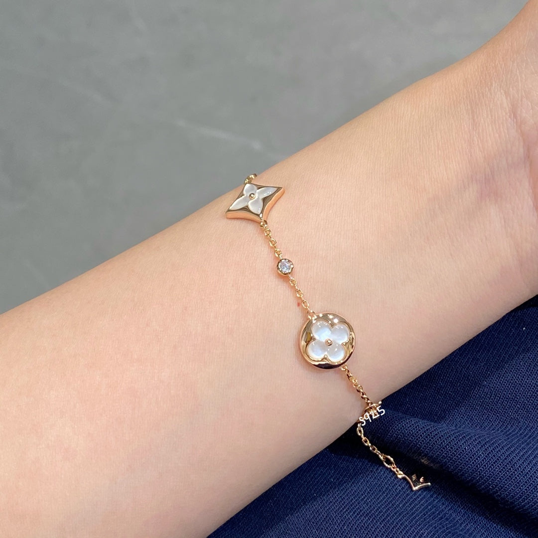 [Zalyn]STAR AND SUN 4 MOTIF WHITE MOP ROSE GOLD BRACELET