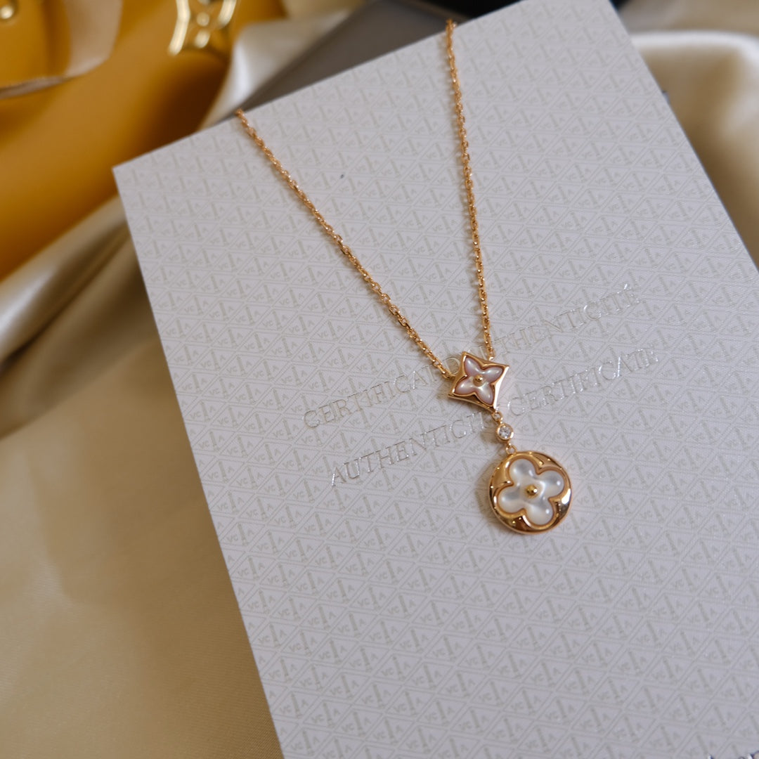 [Zalyn]STAR AND SUN WHITE MOP 2 MOTIF ROSE GOLD NECKLACE