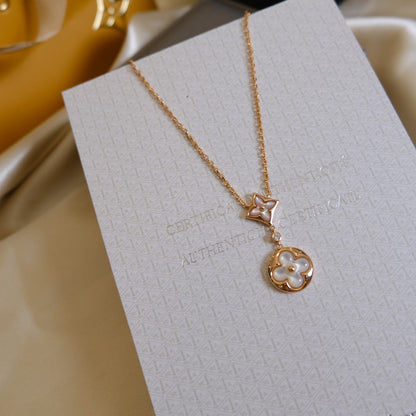 [Zalyn]STAR AND SUN WHITE MOP 2 MOTIF ROSE GOLD NECKLACE