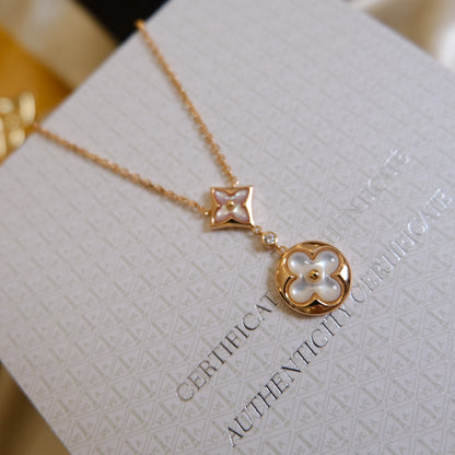 [Zalyn]STAR AND SUN WHITE MOP 2 MOTIF ROSE GOLD NECKLACE