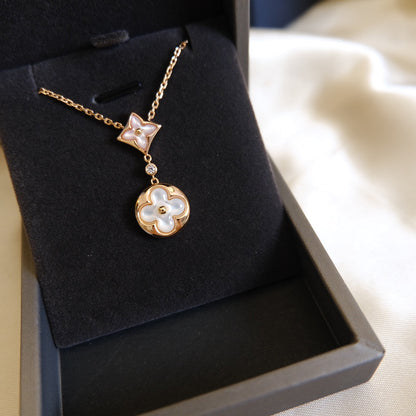 [Zalyn]STAR AND SUN WHITE MOP 2 MOTIF ROSE GOLD NECKLACE